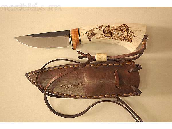 Нож Сандер.258, РЫБКА, клинок 110Х18, рукоять рог оленя, пирография