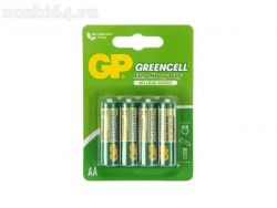 Батарейка солевая GP Greencell Extra Heavy Duty, AA, R6-4BL, 1.5В, 470410