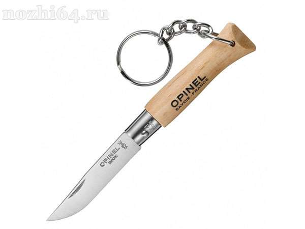 Нож-брелок Opinel №4, нержавеющая сталь, бук, 50 мм, Sandvik 12C27, 000081