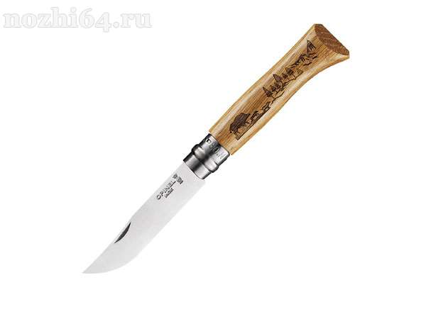 Нож Opinel №8, нержавеющая сталь, рукоять дуб, гравировка кабан. 002331